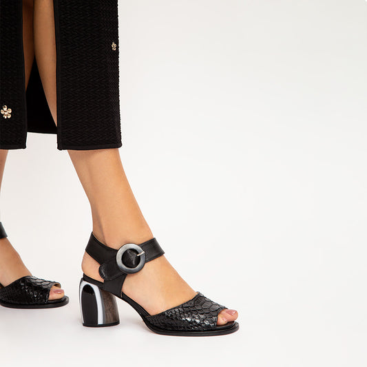 Sandália Salto Alto Firenze Python Preto
