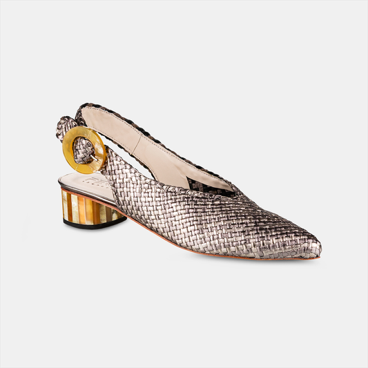 Sapato Bico Fino Tressê Silver