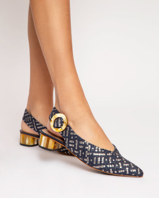 Sapato Bico Fino Tressê Marinho