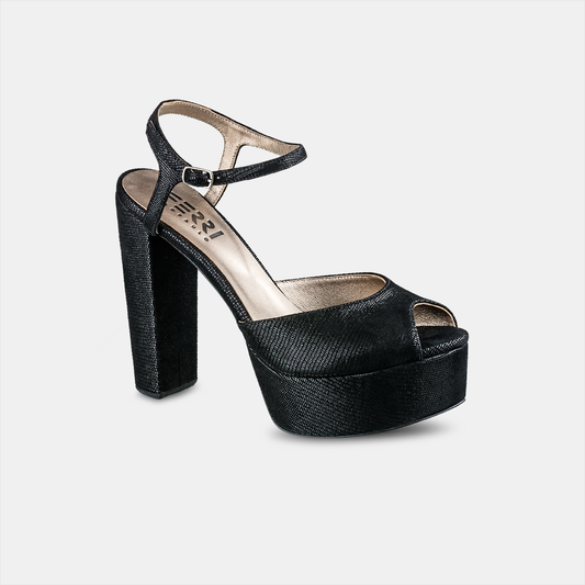 Sandália Meia Pata Couro Estampado Preto