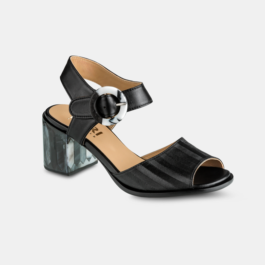 Sandália Salto Alto Firenze Linho Preto