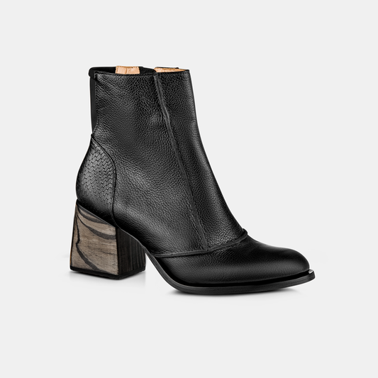 Bota Salto Alto Couro e Python Preto