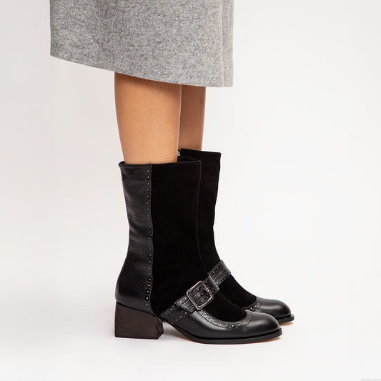 Bota Milão Salto Médio Preta