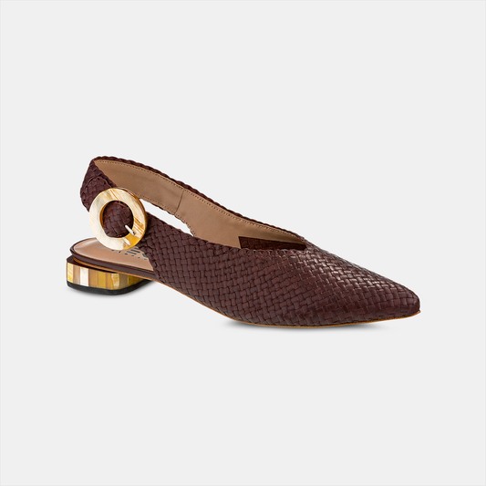 Sling Back Salto Baixo Tressê Café