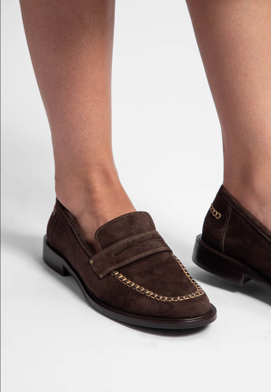 Mocassim Pesponto Camurça Café