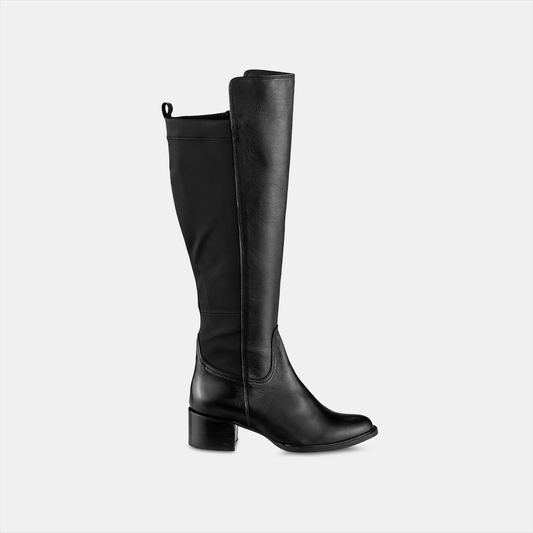 Bota Salto Médio Couro Cano Longo