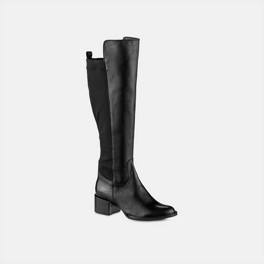 Bota Salto Médio Couro Cano Longo
