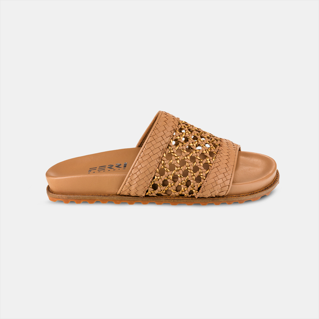 Sandália Papete Tressê Metalizada Bege