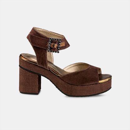 Sandália Plataforma Veludo Marrom