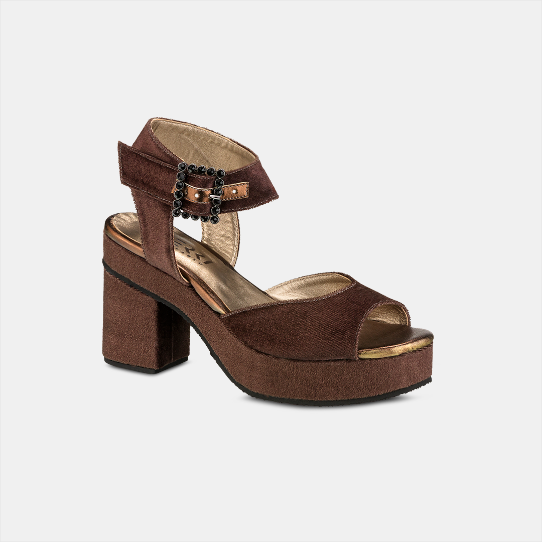 Sandália Plataforma Veludo Marrom