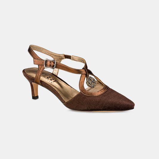 Scarpin Tiras Bico Fino Veludo Café