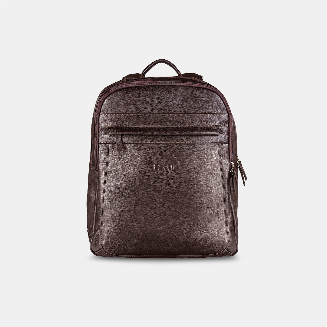 Mochila Zíper Couro Café