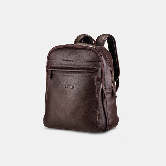 Mochila Zíper Couro Café