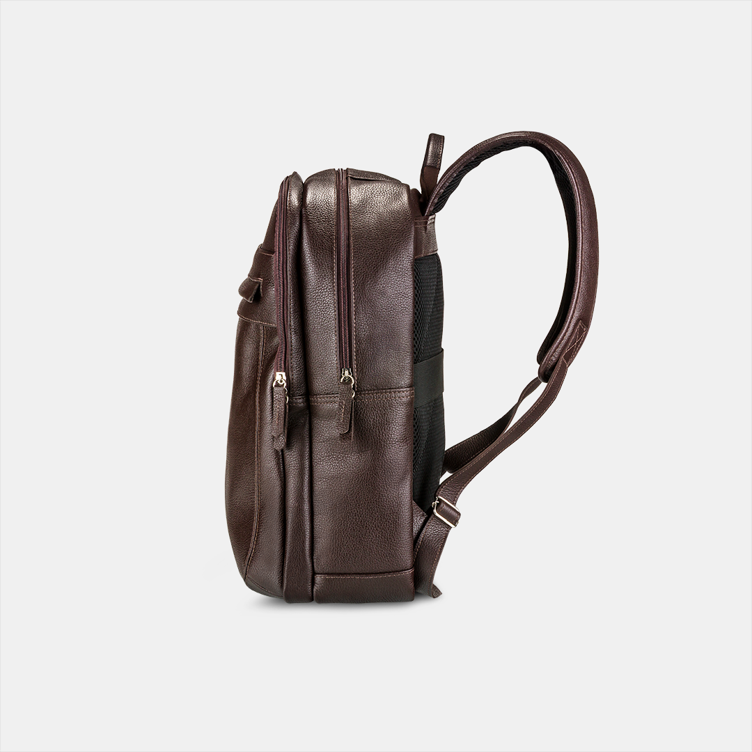 Mochila Zíper Couro Café