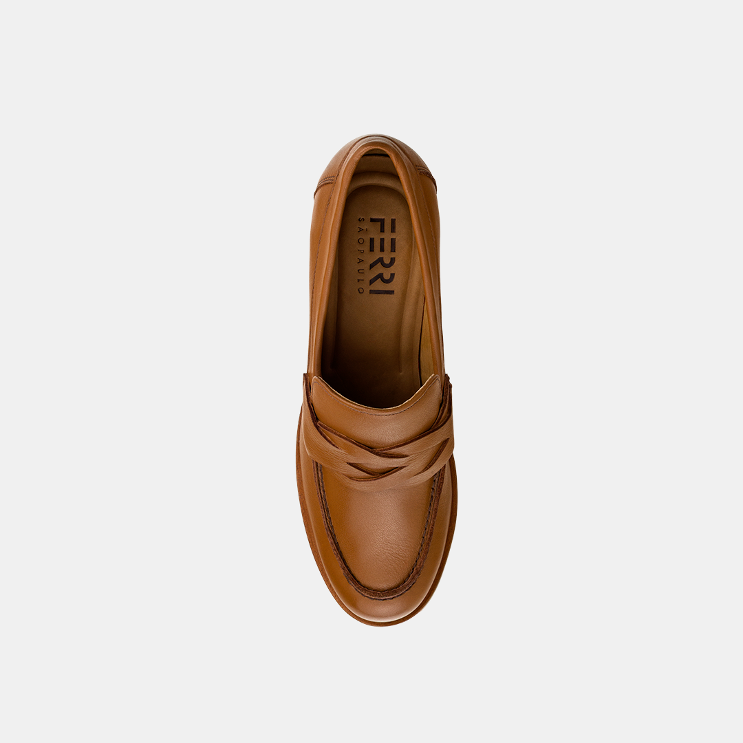 Mocassim Salto Alto Tratorado Camel
