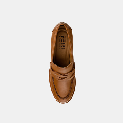 Mocassim Salto Alto Tratorado Camel