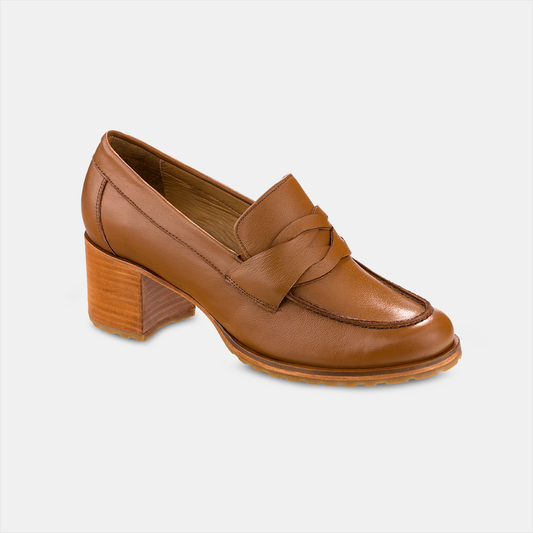 Mocassim Salto Alto Tratorado Camel
