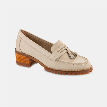 Mocassim Tratorado Couro Off White