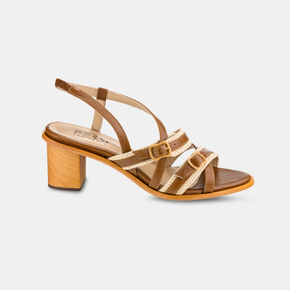 Sandália Tiras Salto Alto Camel