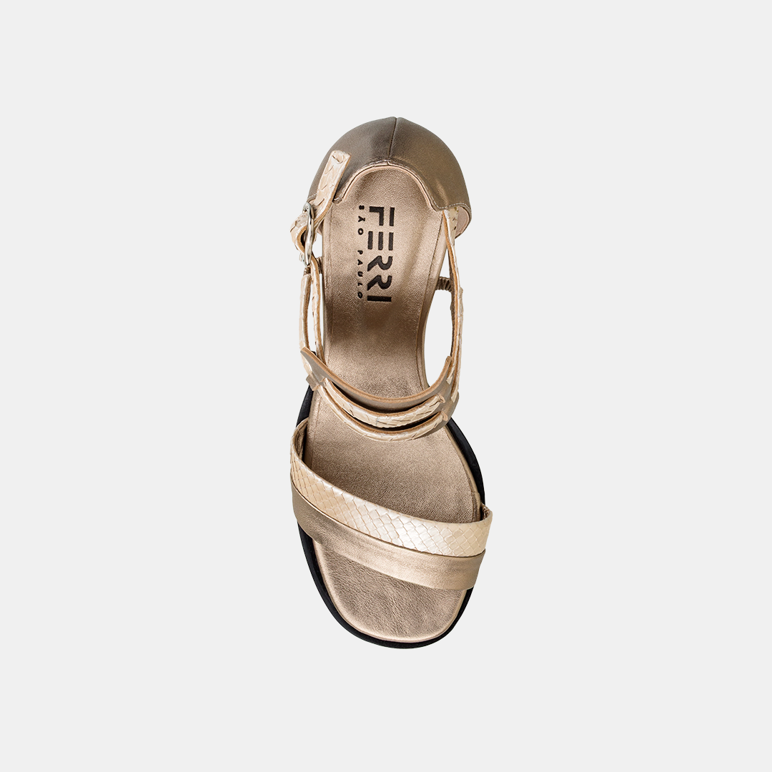 Sandália Olimpia Salto Acrílico Metalizada