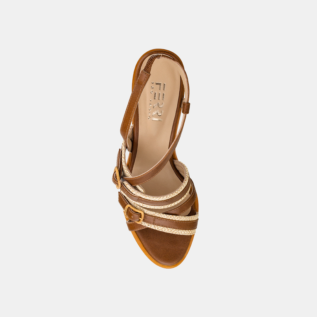 Sandália Tiras Salto Alto Camel